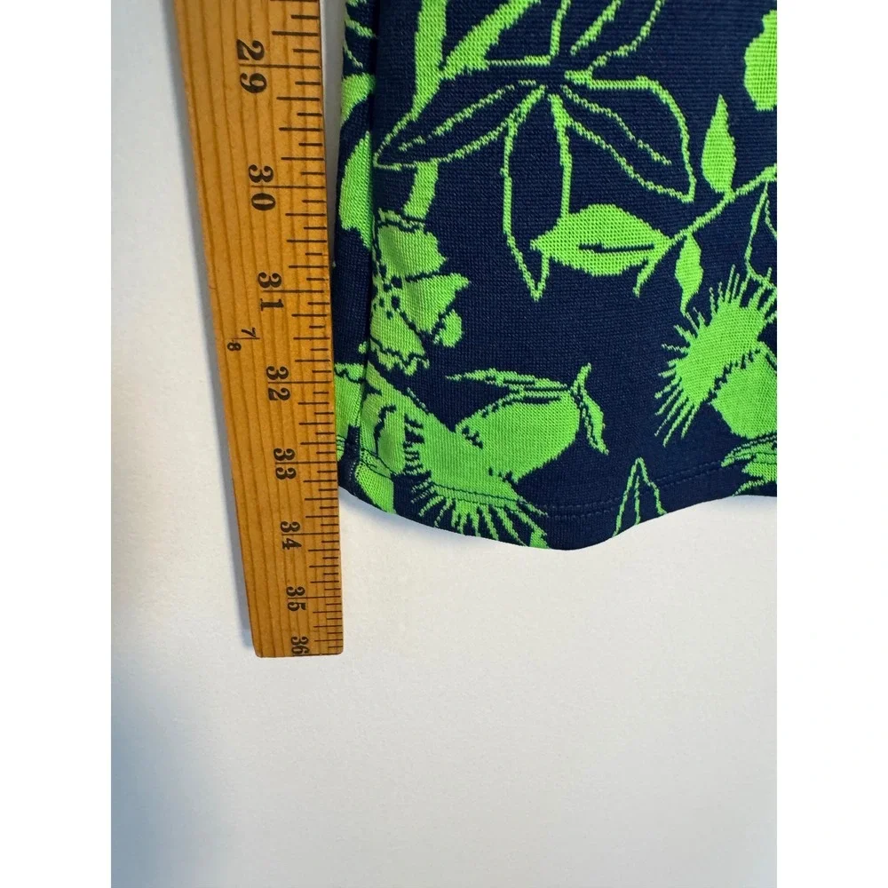 Retro Floral Zara Women Small Flare Pants Navy Lime Green‎ High Rise NWT